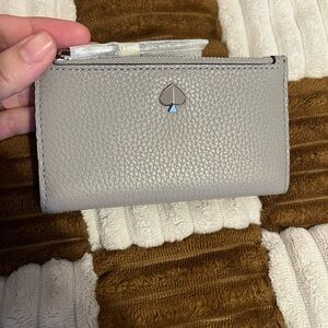 Kate Spade Polly Small Slim Bifold Leather Wallet in True Taupe NWTS!